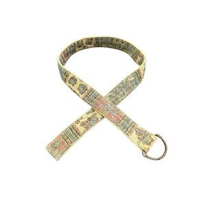 Vintage Tapestry Fabric Belt Metal Ring Buckle 40" Multicolor Boho Style